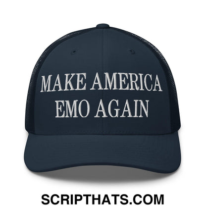 Make America Emo Again Embroidered Mesh Trucker Hat Navy