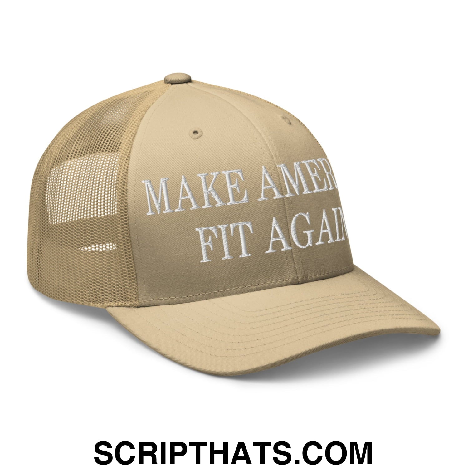 Make America Fit Again Embroidered Mesh Trucker Hat Khaki
