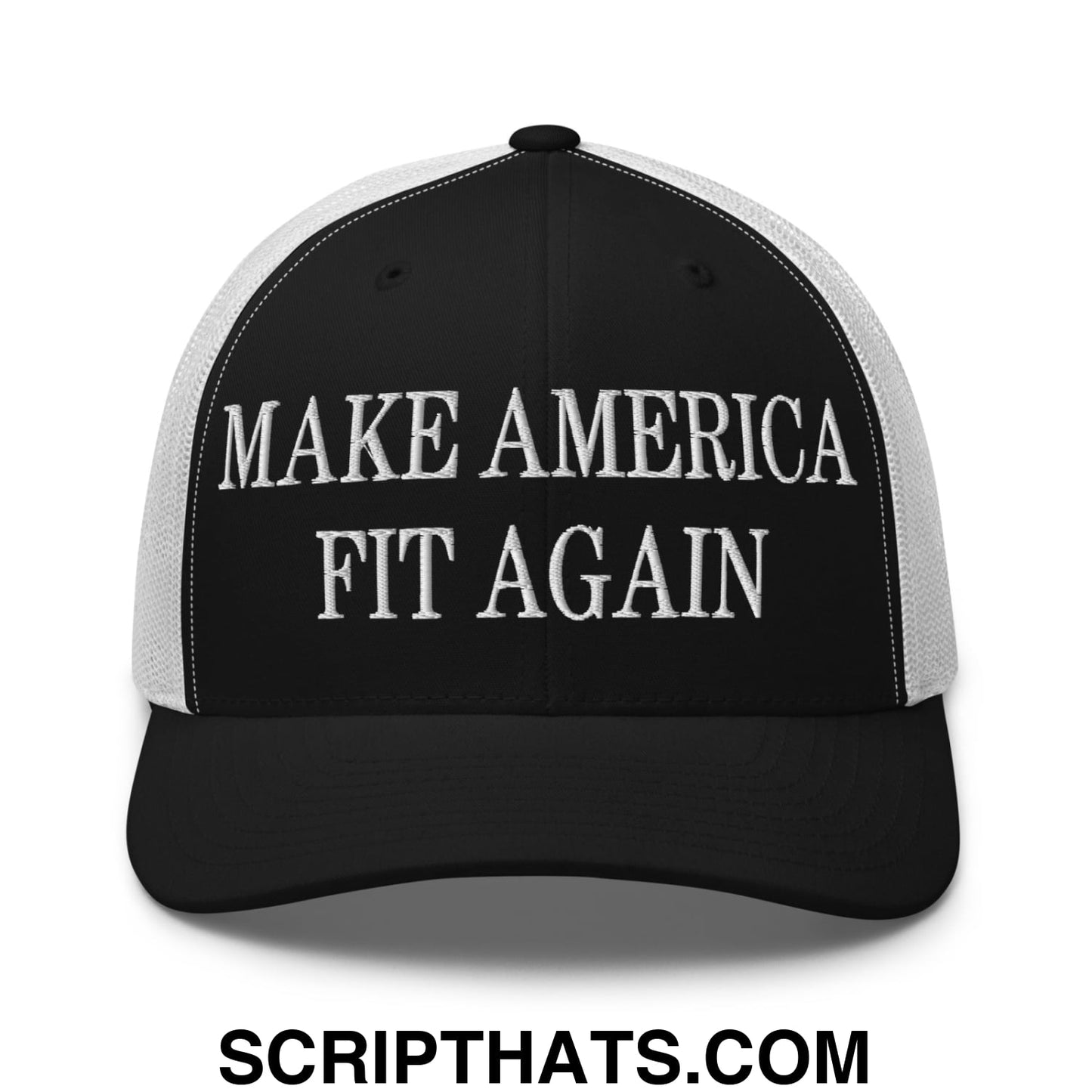 Make America Fit Again Embroidered Mesh Trucker Hat Black White