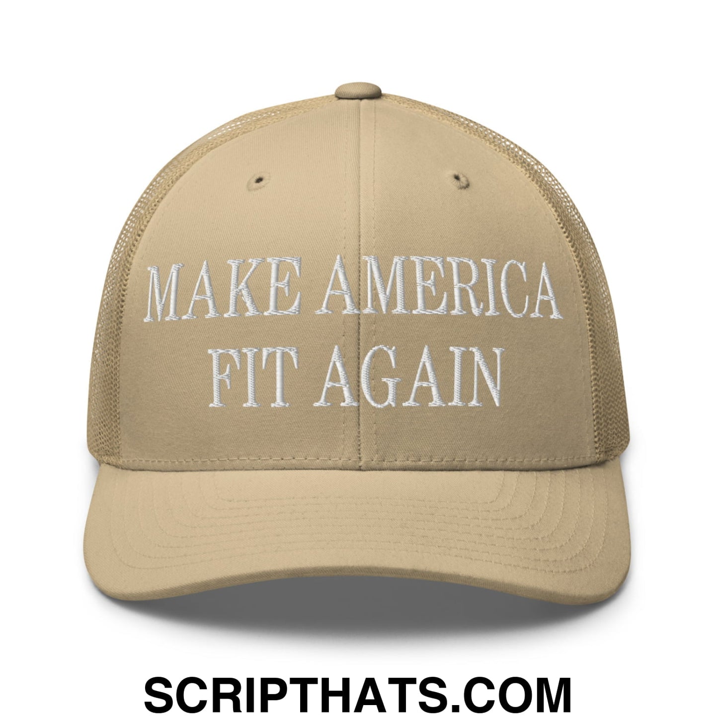 Make America Fit Again Embroidered Mesh Trucker Hat Khaki