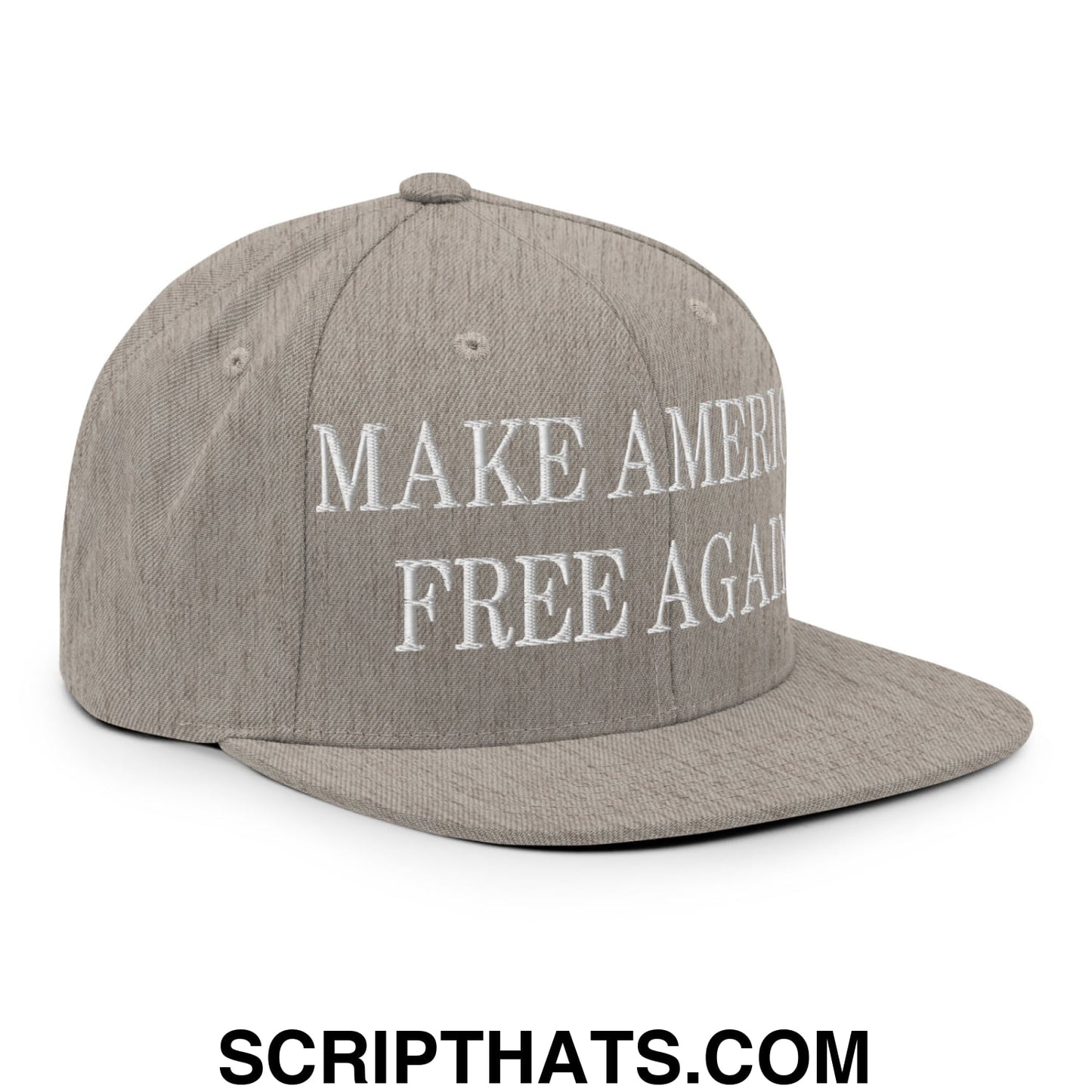 Make America Free Again Embroidered Flat Bill Brim Snapback Hat Heather Grey