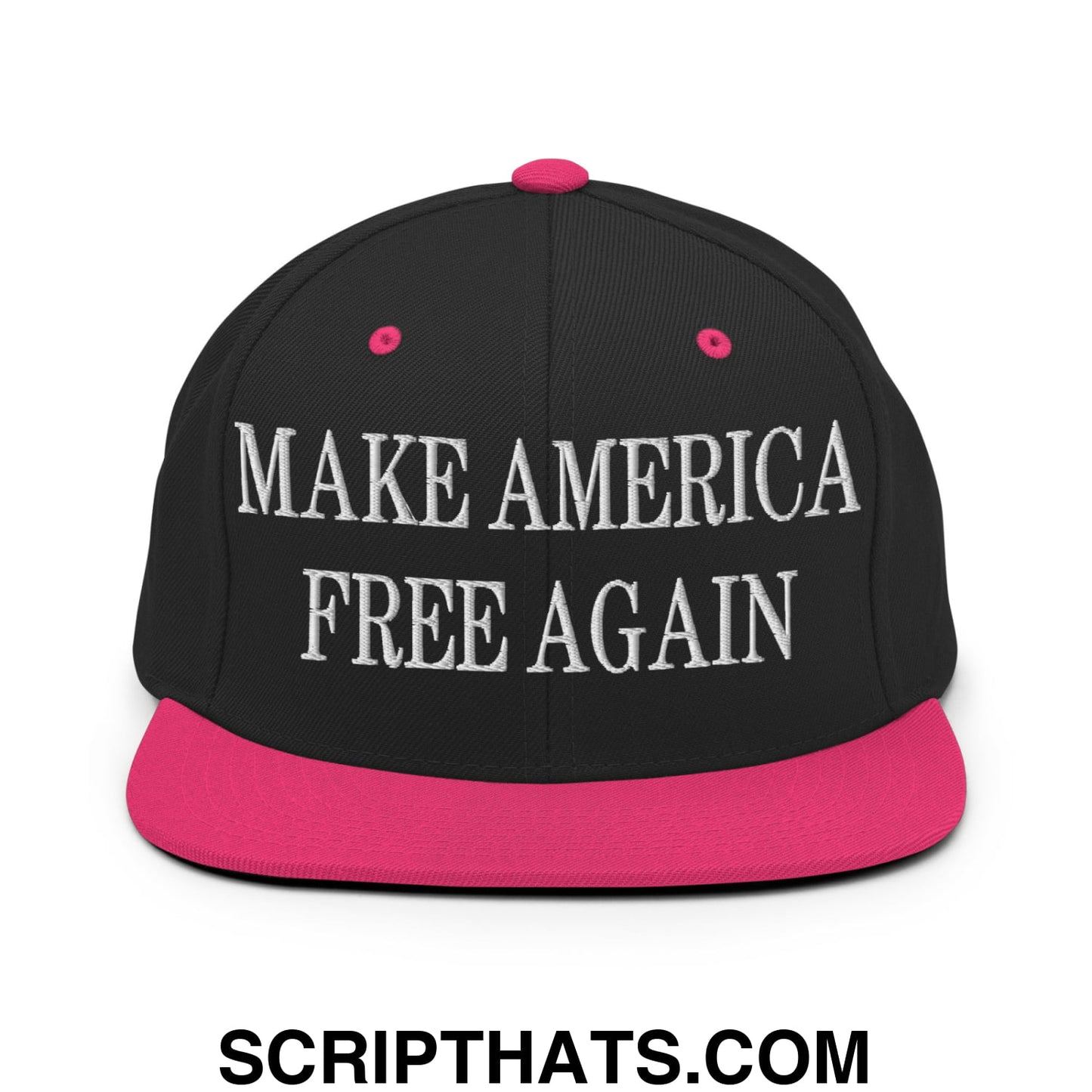 Make America Free Again Embroidered Flat Bill Brim Snapback Hat Black Neon Pink