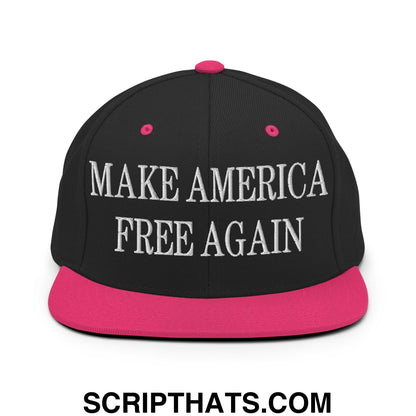 Make America Free Again Embroidered Flat Bill Brim Snapback Hat Black Neon Pink