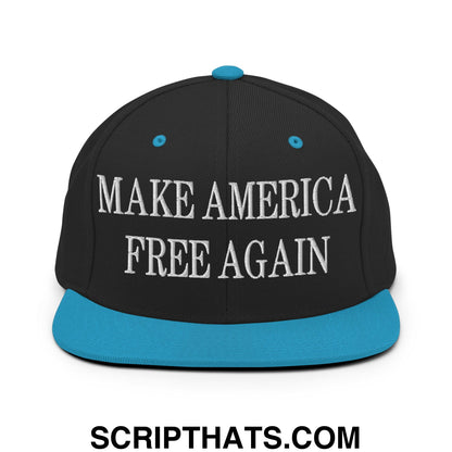 Make America Free Again Embroidered Flat Bill Brim Snapback Hat Black Teal