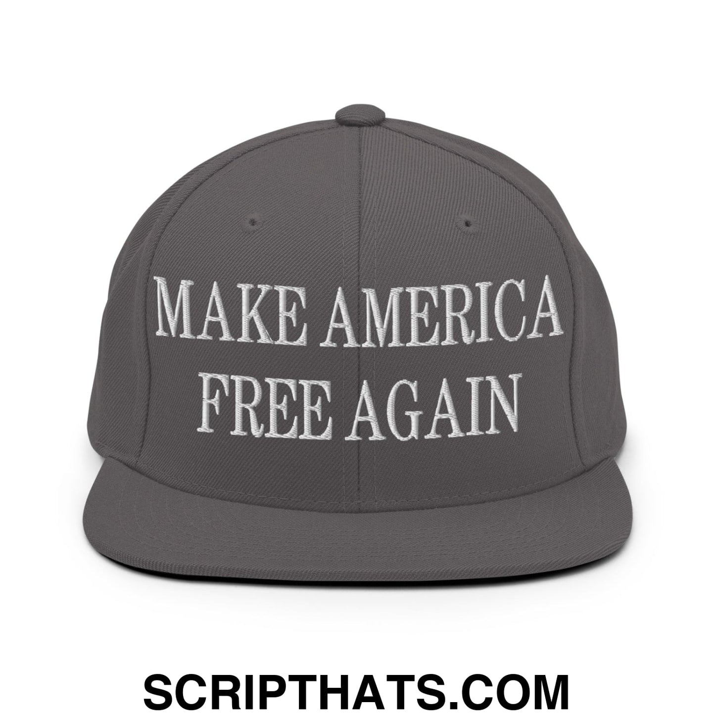 Make America Free Again Embroidered Flat Bill Brim Snapback Hat Dark Grey