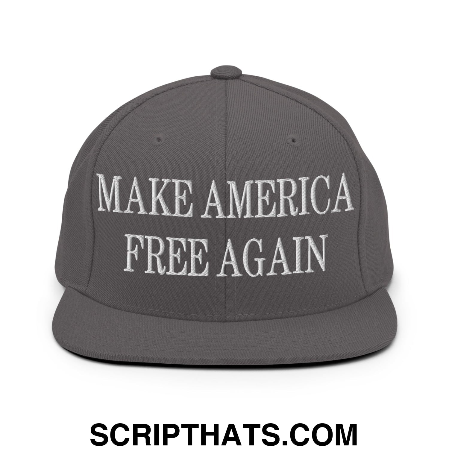 Make America Free Again Embroidered Flat Bill Brim Snapback Hat Dark Grey