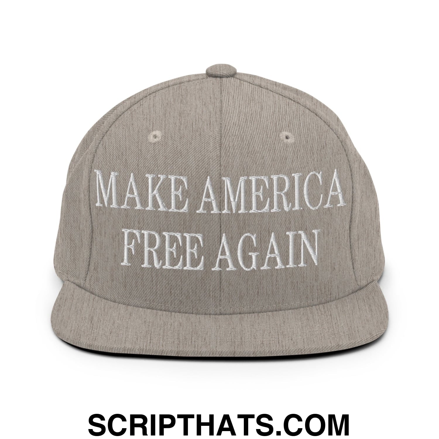 Make America Free Again Embroidered Flat Bill Brim Snapback Hat Heather Grey