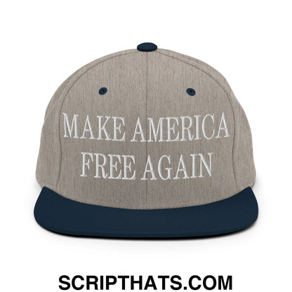 Make America Free Again Embroidered Flat Bill Brim Snapback Hat Heather Grey Navy