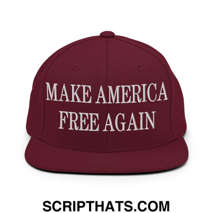 Make America Free Again Embroidered Flat Bill Brim Snapback Hat Maroon