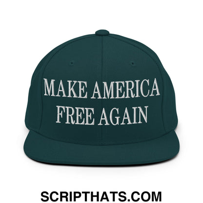 Make America Free Again Embroidered Flat Bill Brim Snapback Hat Spruce