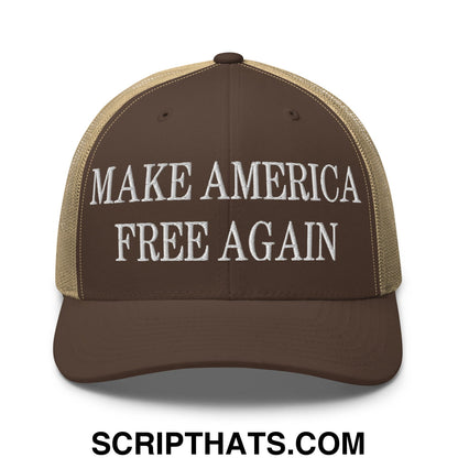 Make America Free Again Embroidered Mesh Trucker Hat Brown Khaki