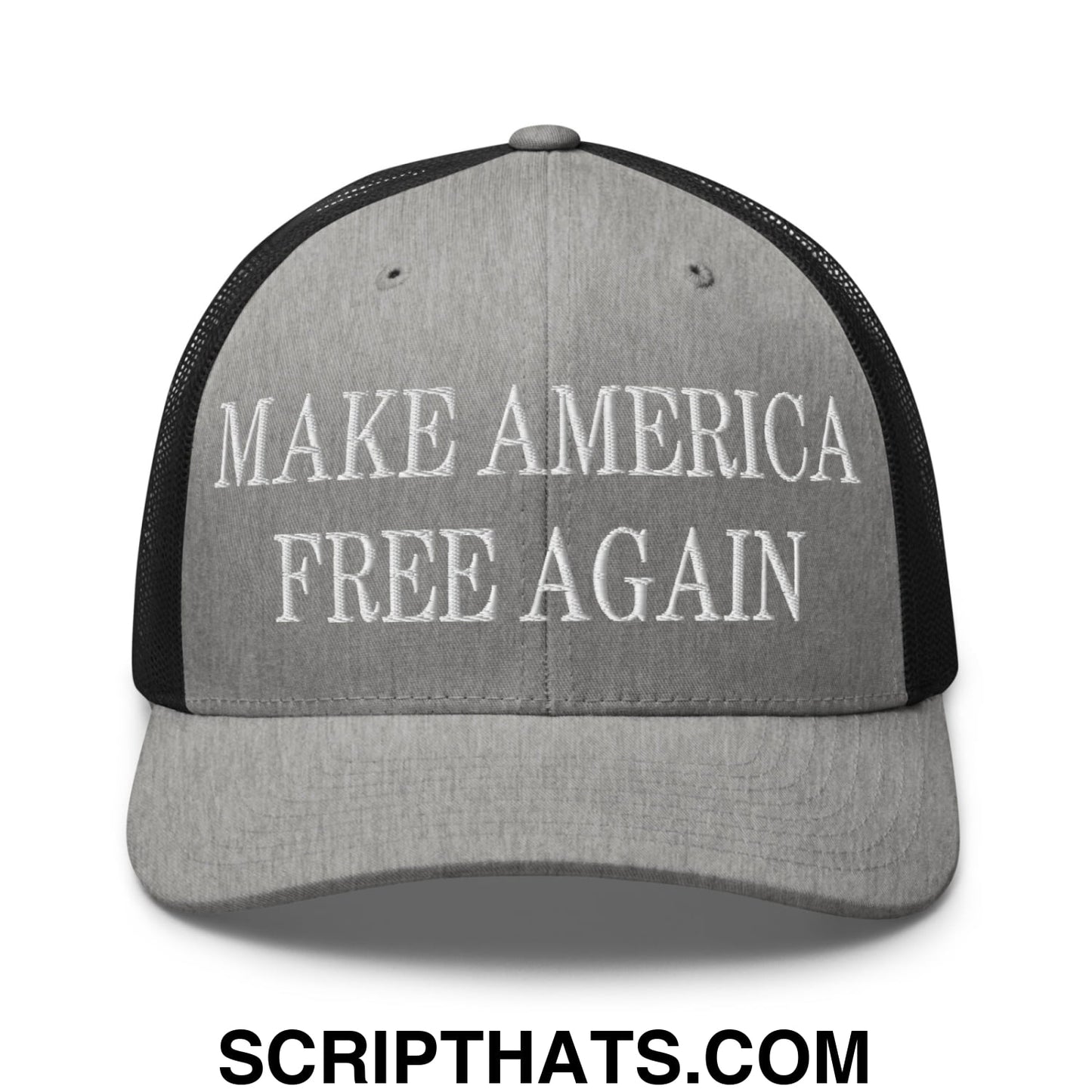 Make America Free Again Embroidered Mesh Trucker Hat Heather Black