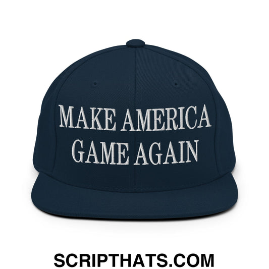 Make America Game Again Embroidered Flat Bill Brim Snapback Hat Dark Navy