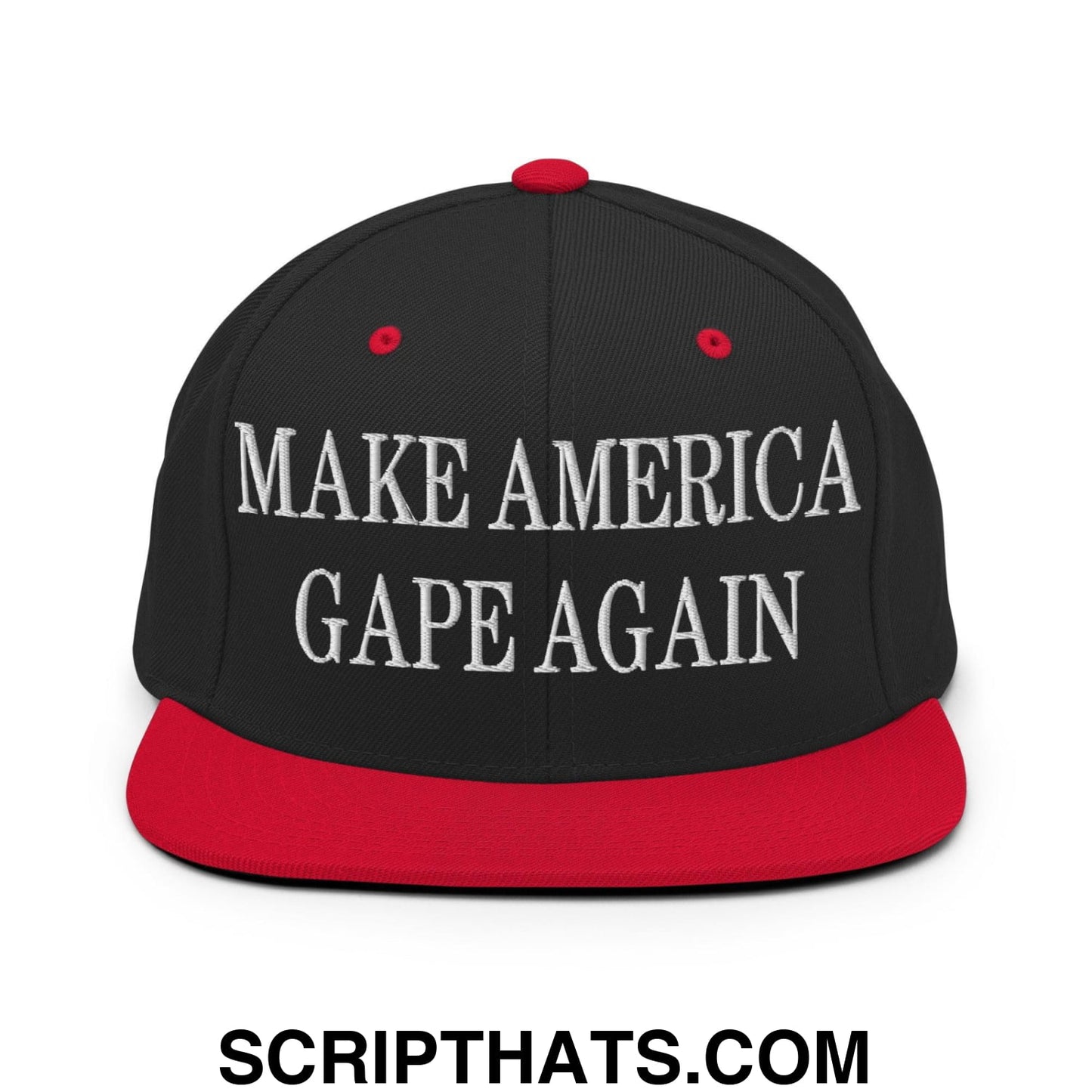 Make America Gape Again Embroidered Flat Bill Brim Snapback Hat Black Red