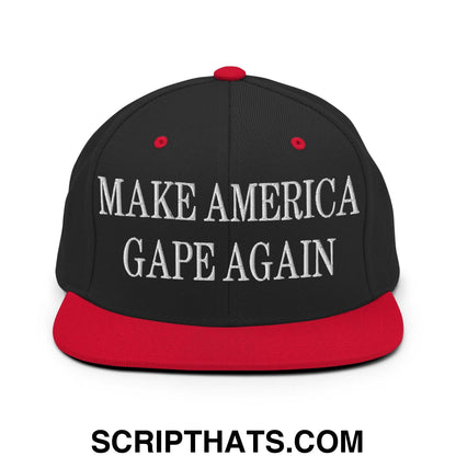 Make America Gape Again Embroidered Flat Bill Brim Snapback Hat Black Red
