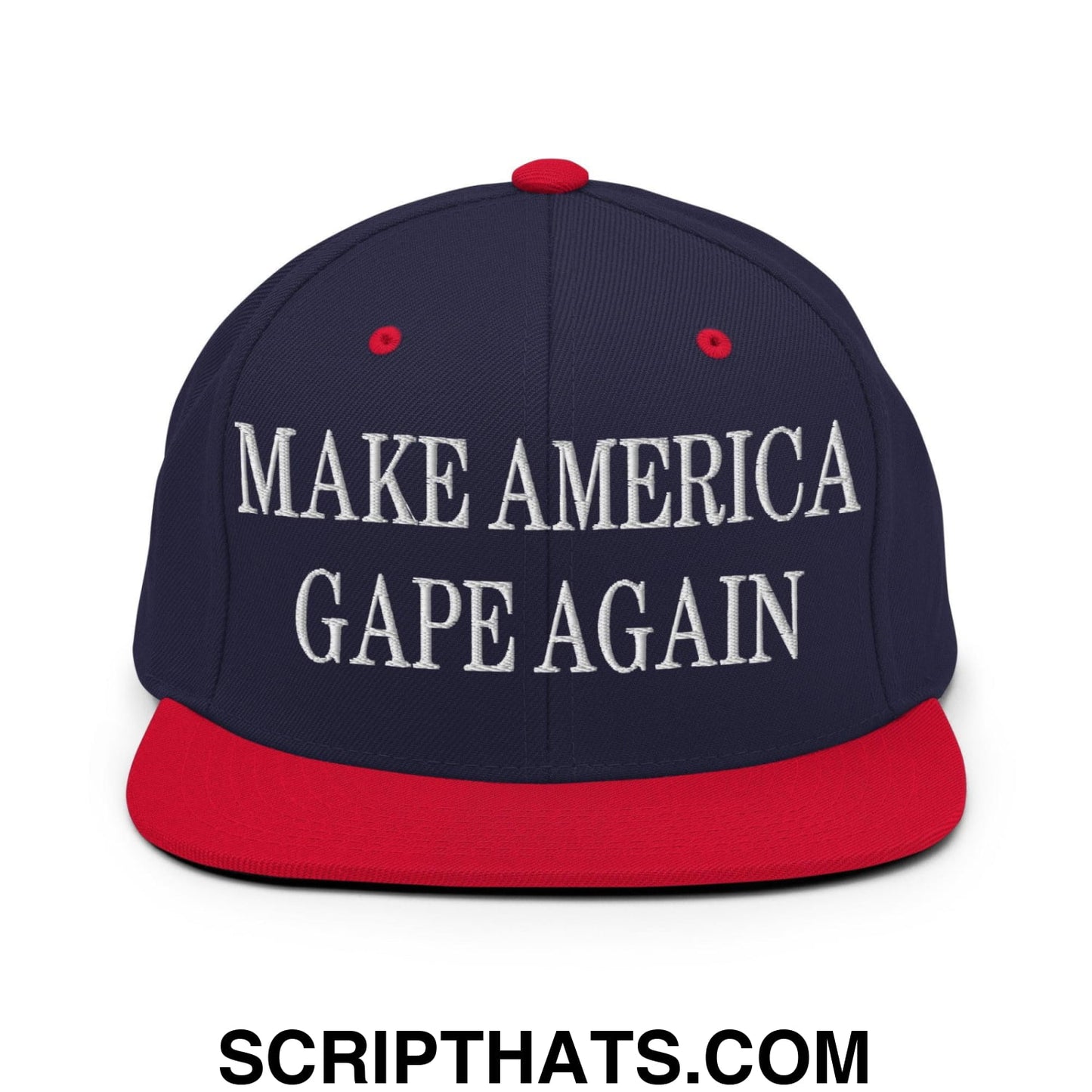 Make America Gape Again Embroidered Flat Bill Brim Snapback Hat Navy Red