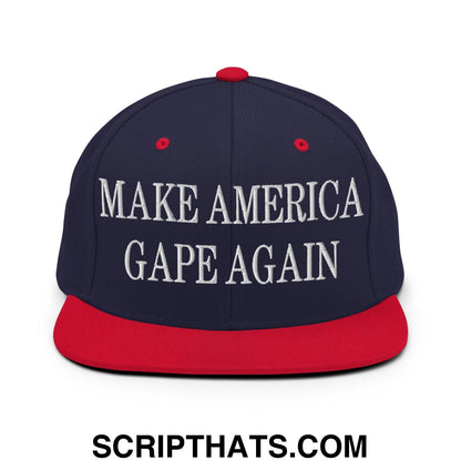 Make America Gape Again Embroidered Flat Bill Brim Snapback Hat Navy Red