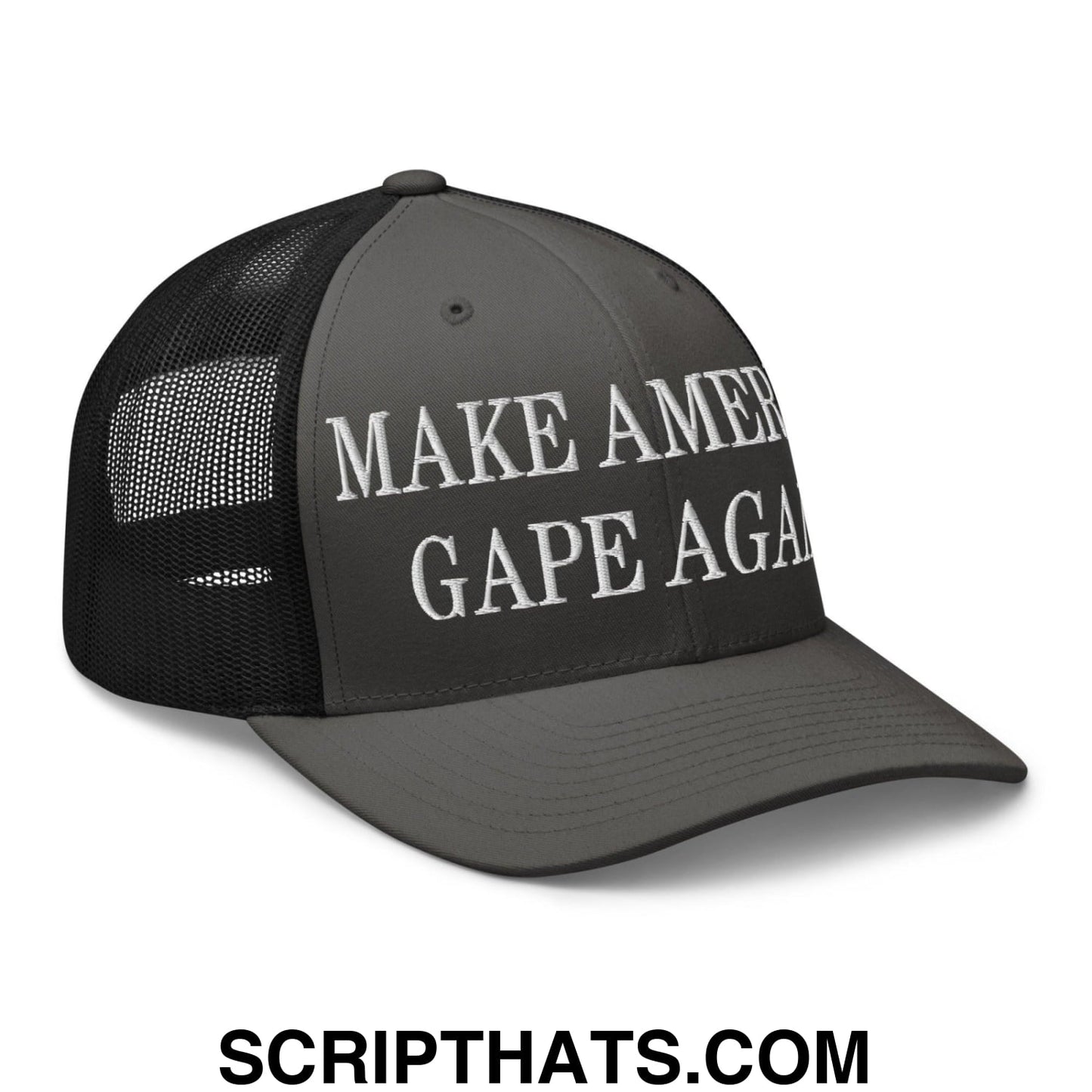Make America Gape Again Embroidered Mesh Trucker Hat Charcoal Black