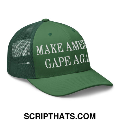 Make America Gape Again Embroidered Mesh Trucker Hat Evergreen