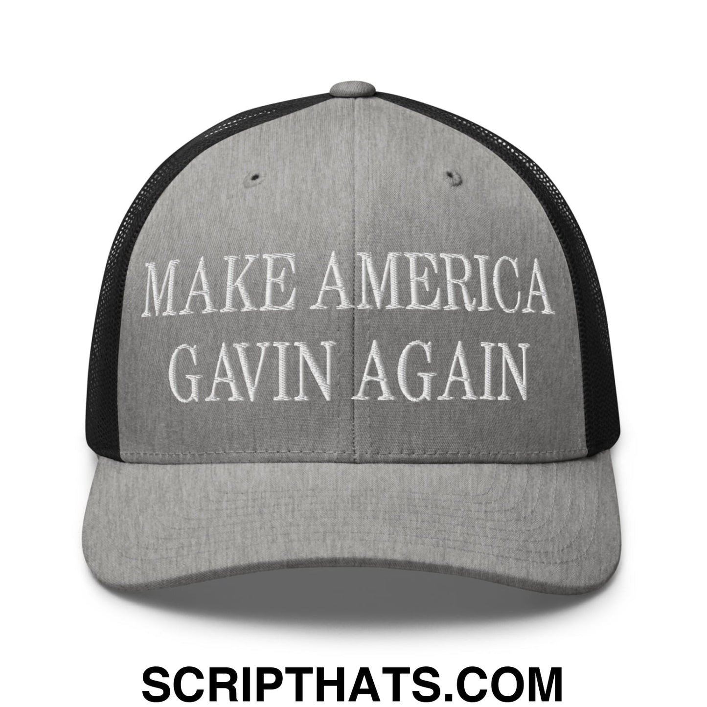 Make America Gavin Again Embroidered Mesh Trucker Hat Heather Black