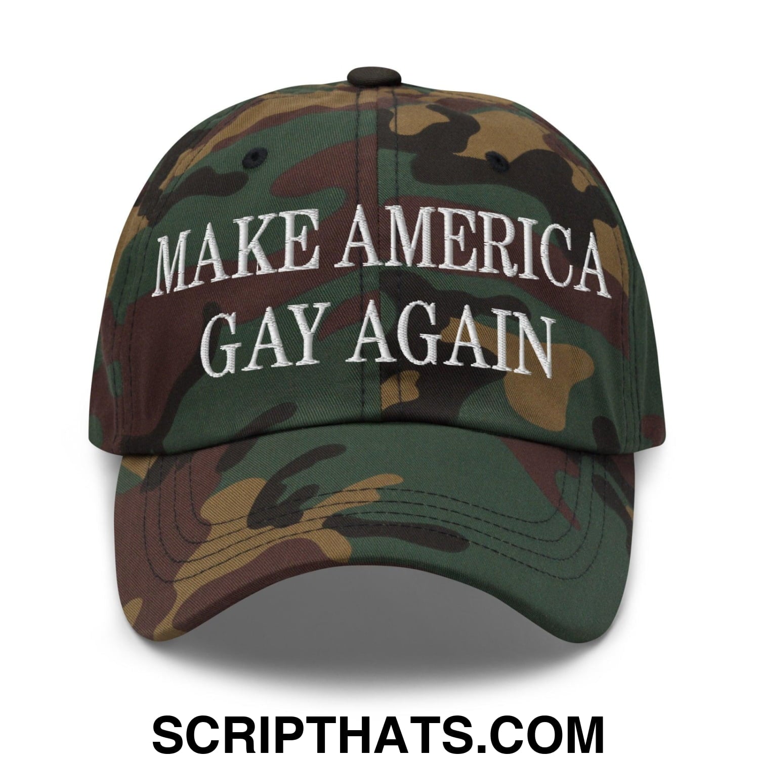 Make America Gay Again Embroidered Dad Hat Green Camo
