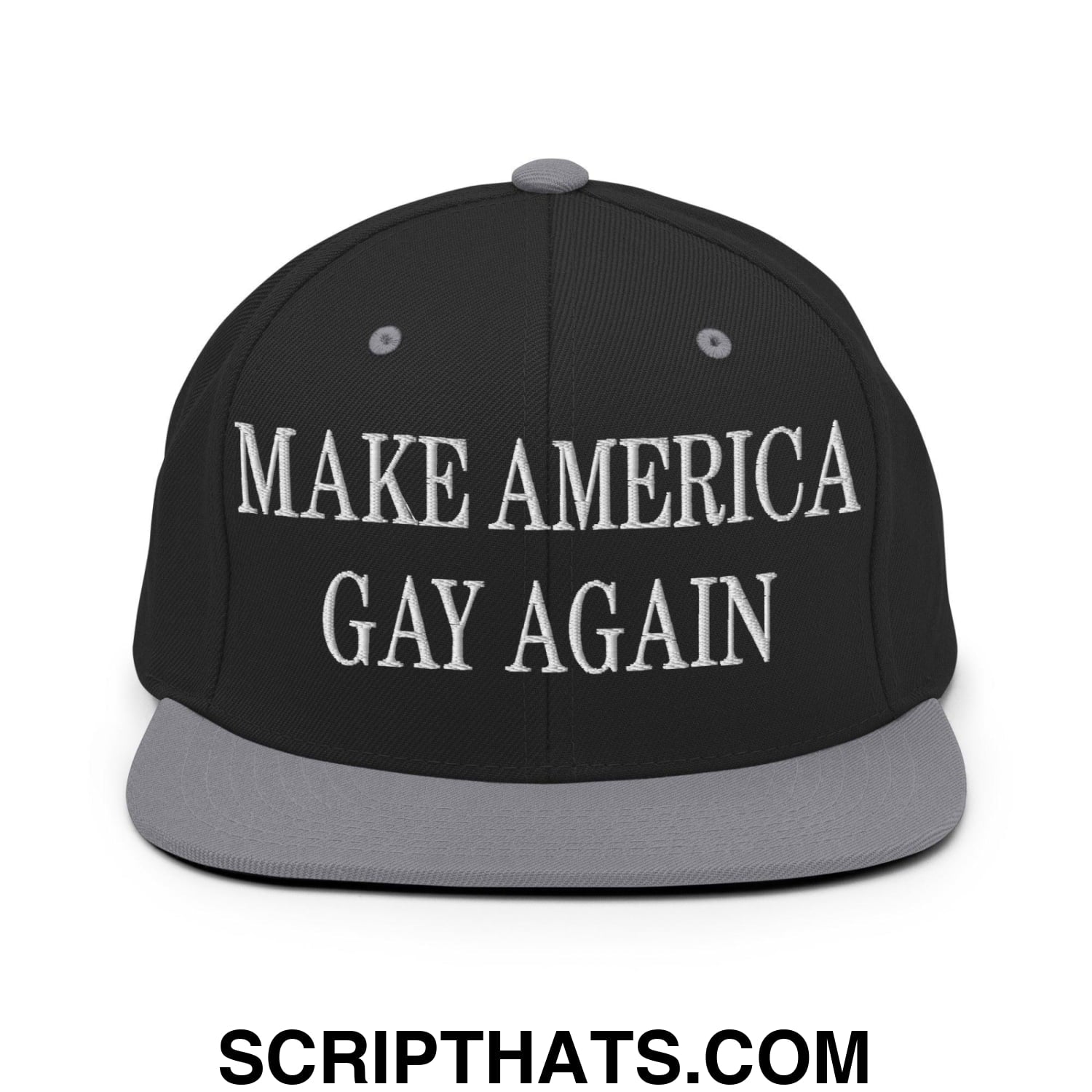 Make America Gay Again Embroidered Flat Bill Brim Snapback Hat Black Silver