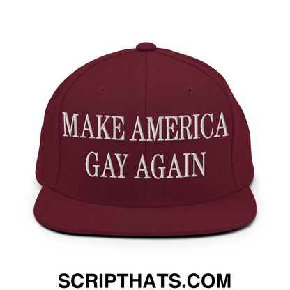 Make America Gay Again Embroidered Flat Bill Brim Snapback Hat Maroon