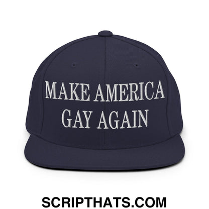 Make America Gay Again Embroidered Flat Bill Brim Snapback Hat Navy
