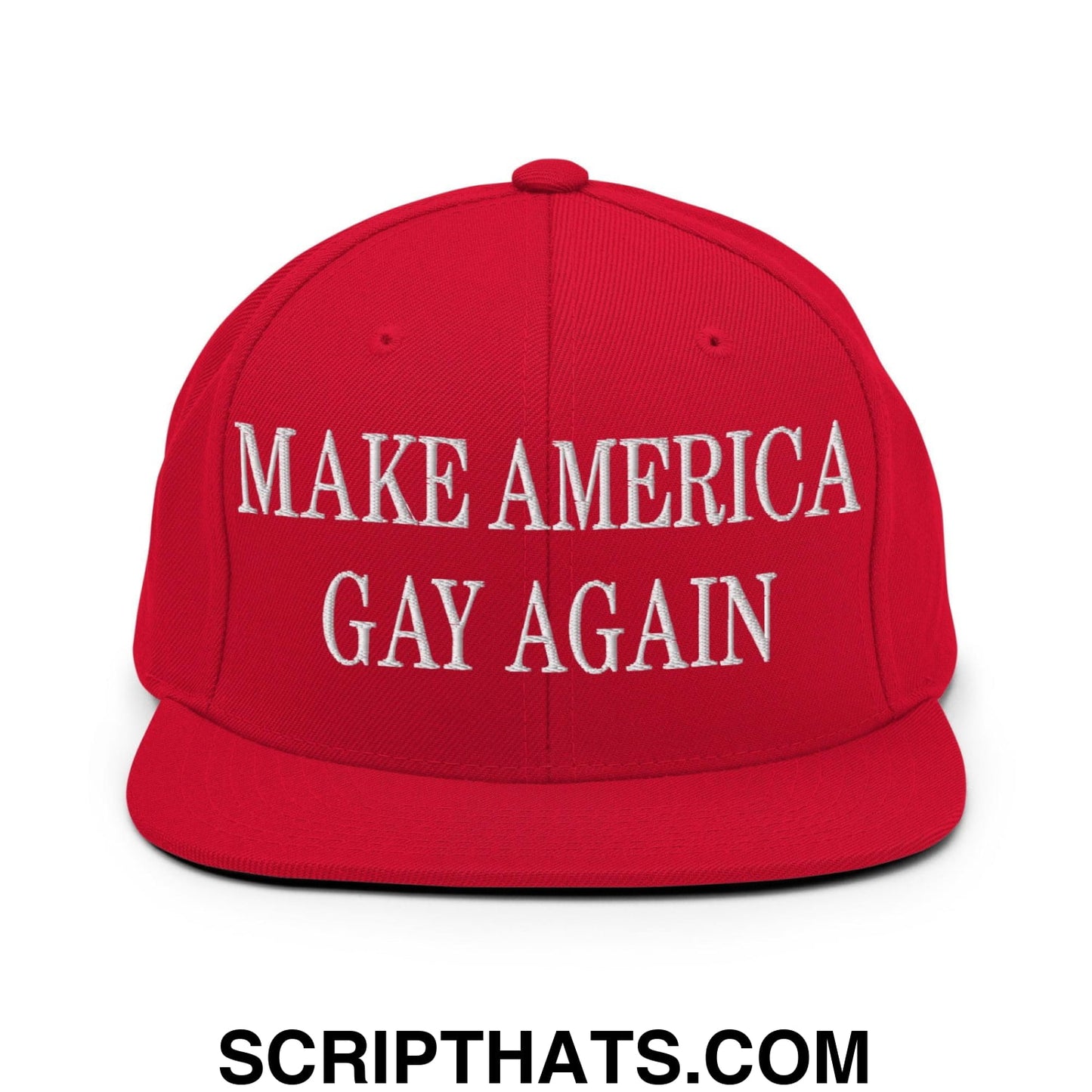 Make America Gay Again Embroidered Flat Bill Brim Snapback Hat Red