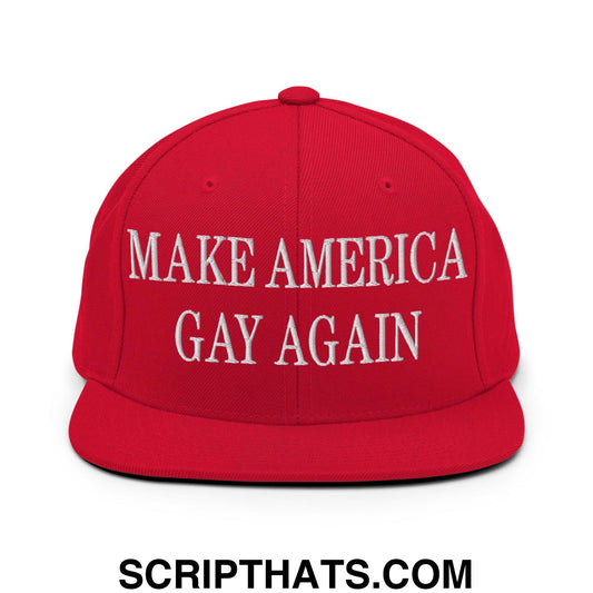Make America Gay Again Embroidered Flat Bill Brim Snapback Hat Red