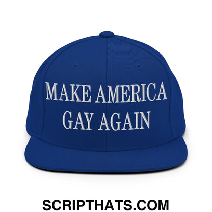 Make America Gay Again Embroidered Flat Bill Brim Snapback Hat Royal Blue