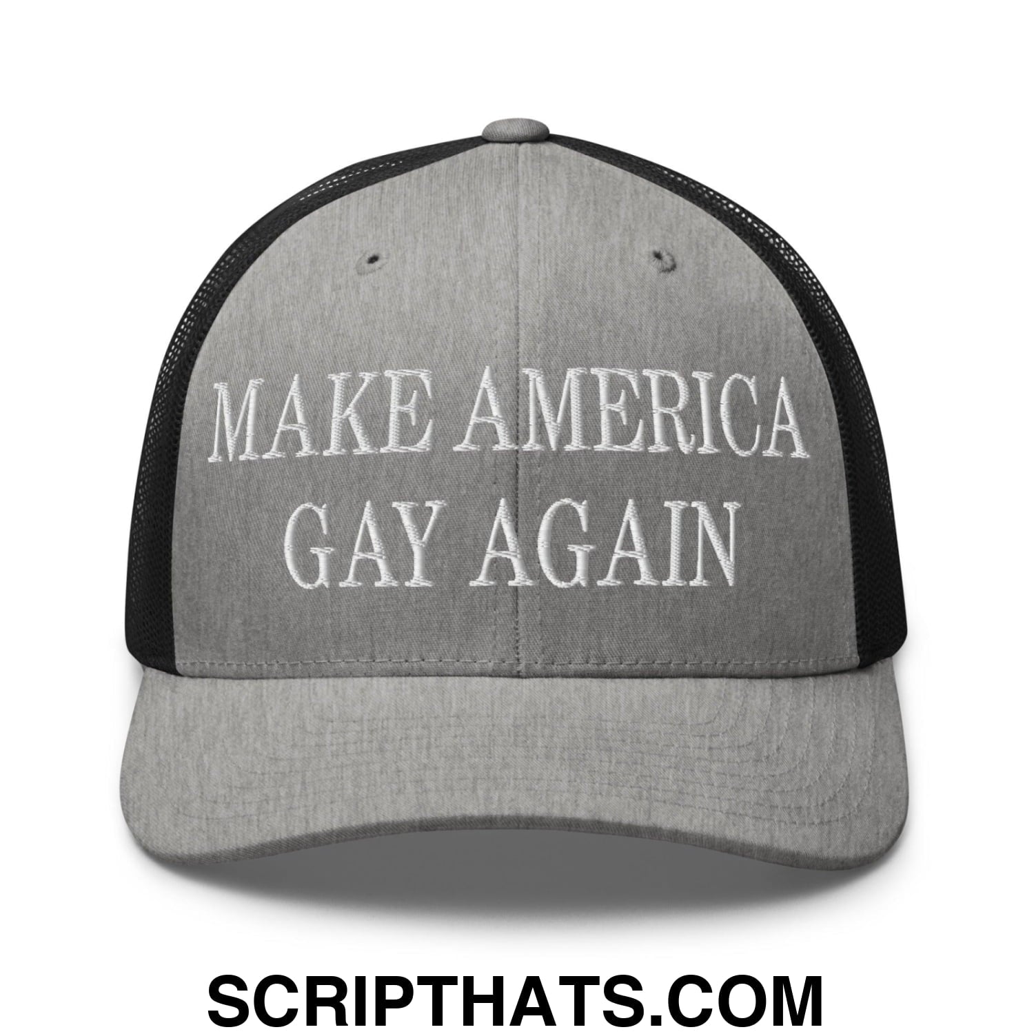 Make America Gay Again Embroidered Mesh Trucker Hat Heather Black