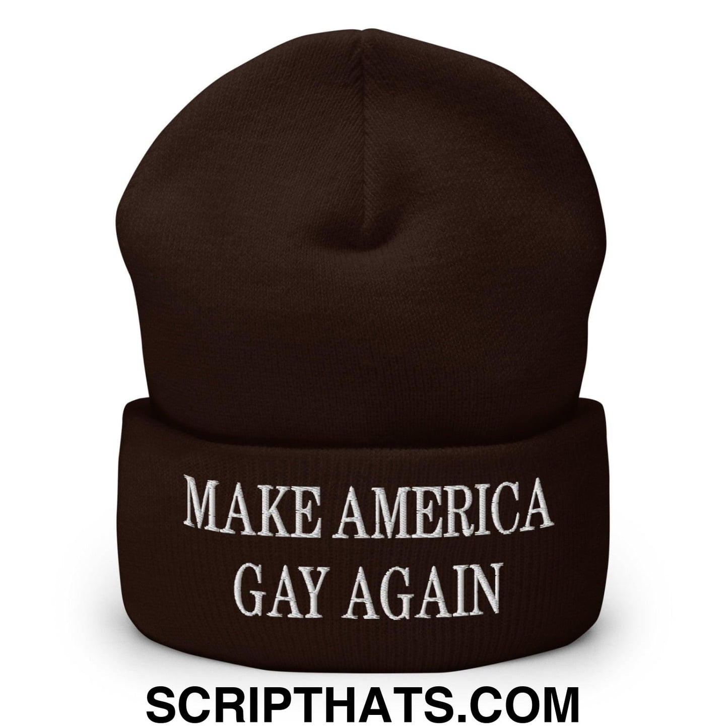 Make America Gay Again MAGA Embroidered Knit Cuffed Beanie Brown