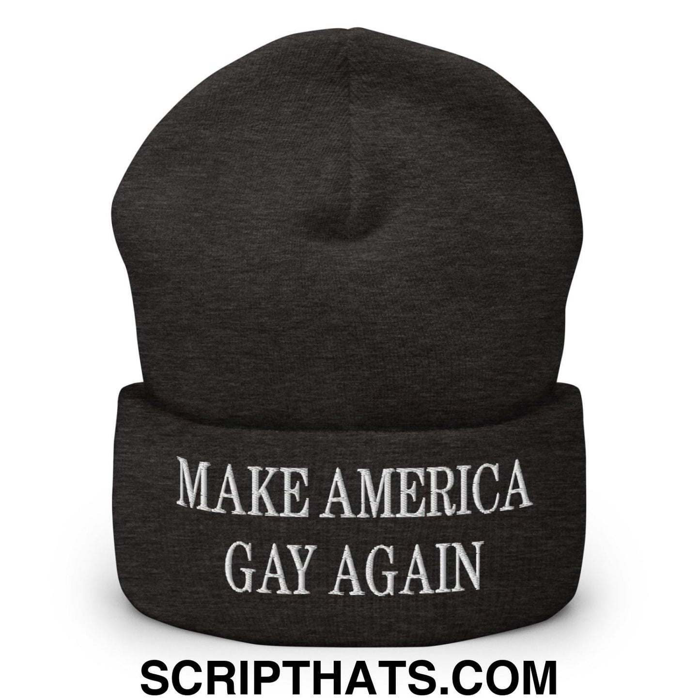 Make America Gay Again MAGA Embroidered Knit Cuffed Beanie Dark Grey