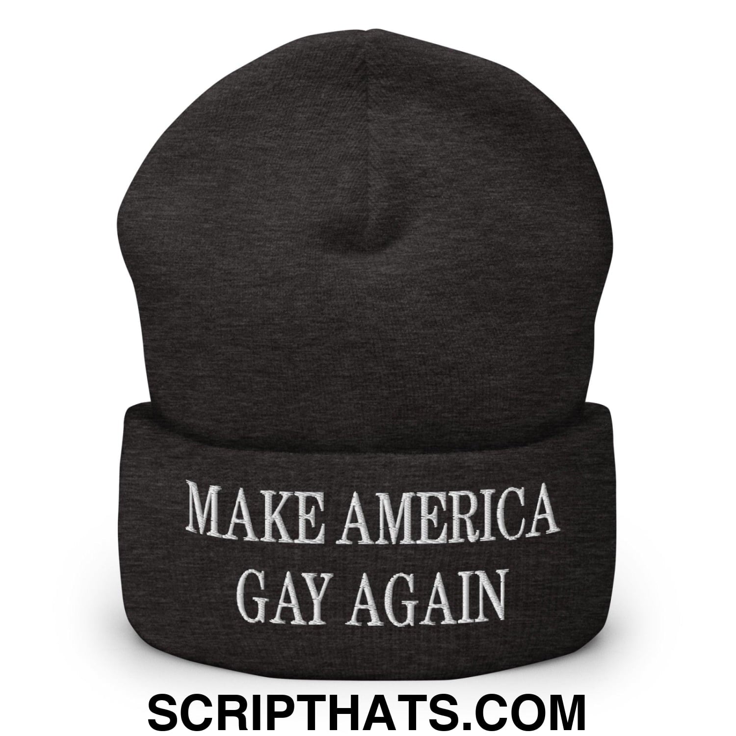 Make America Gay Again MAGA Embroidered Knit Cuffed Beanie Dark Grey