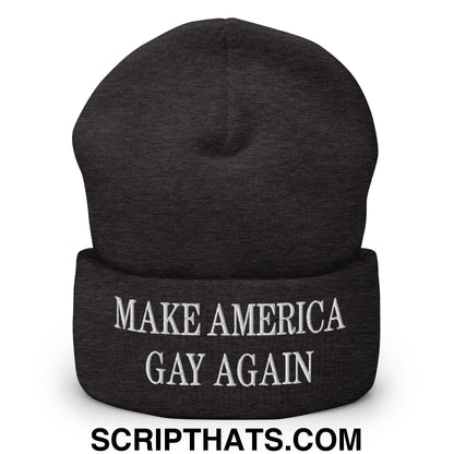 Make America Gay Again MAGA Embroidered Knit Cuffed Beanie Dark Grey
