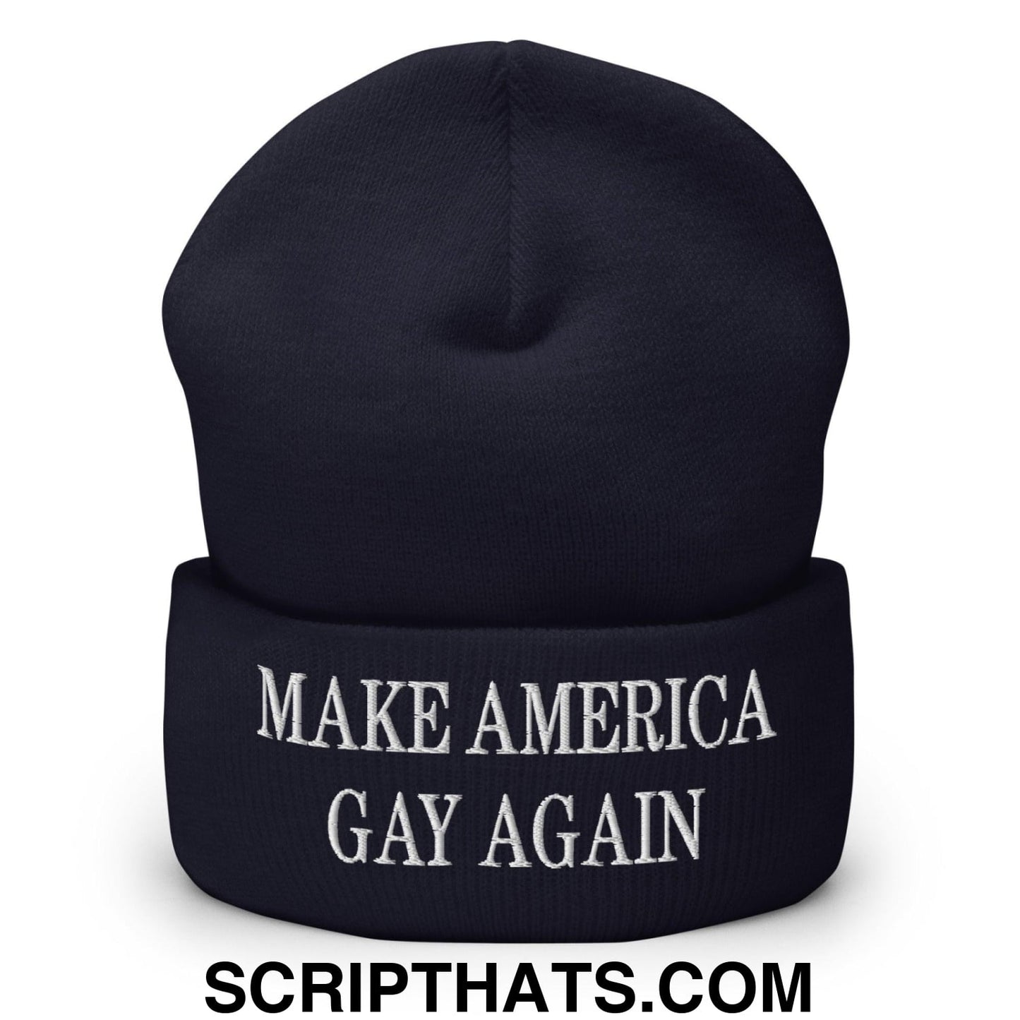 Make America Gay Again MAGA Embroidered Knit Cuffed Beanie Navy