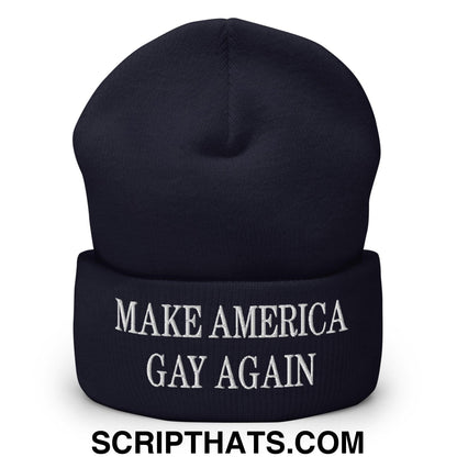 Make America Gay Again MAGA Embroidered Knit Cuffed Beanie Navy