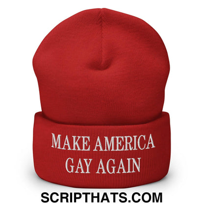 Make America Gay Again MAGA Embroidered Knit Cuffed Beanie Red