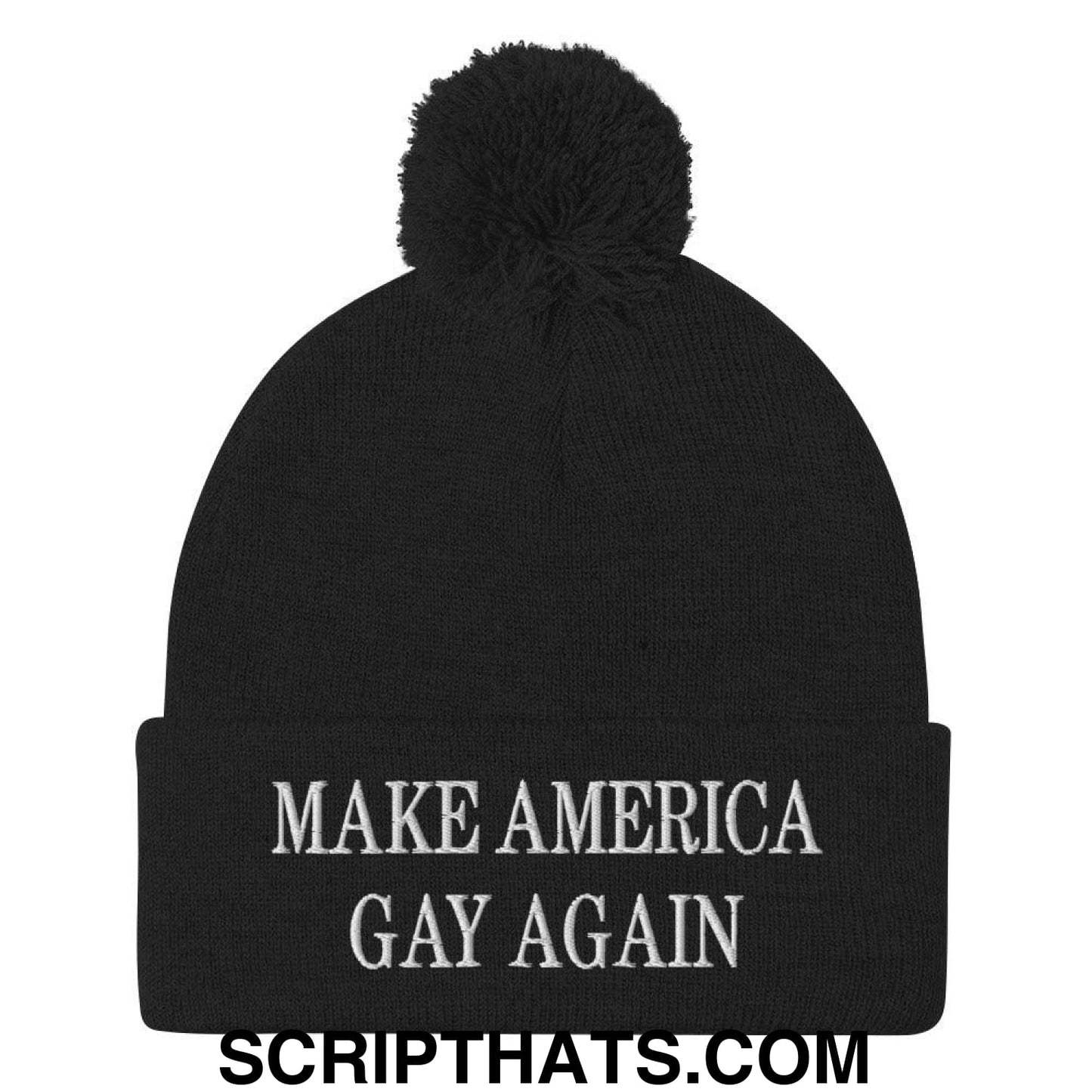 Make America Gay Again MAGA Embroidered Knit Pom Pom Beanie Black