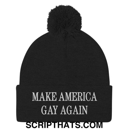 Make America Gay Again MAGA Embroidered Knit Pom Pom Beanie Black