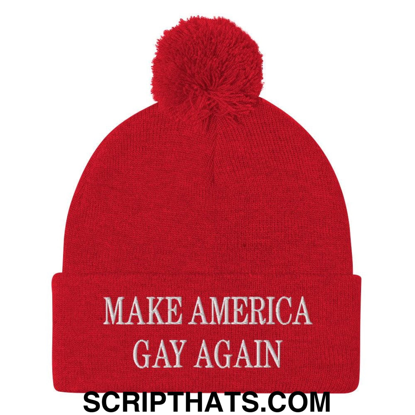 Make America Gay Again MAGA Embroidered Knit Pom Pom Beanie Red