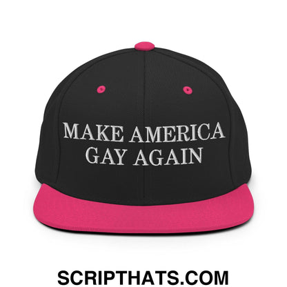 Make America Gay Again Pride MAGA Snapback Hat Black Neon Pink