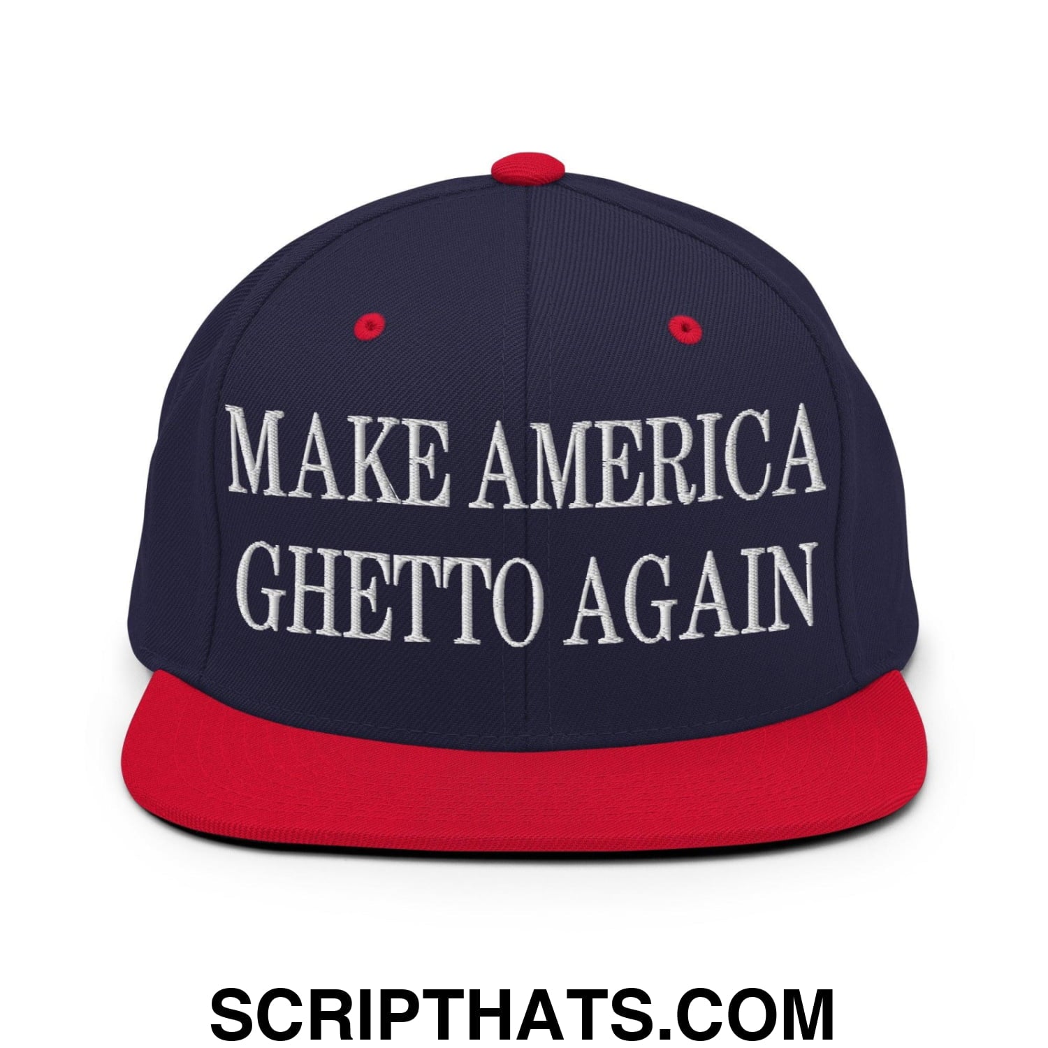 Make America Ghetto Again Embroidered Flat Bill Brim Snapback Hat Navy Red