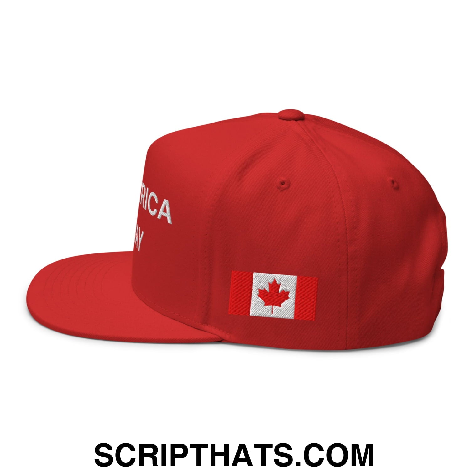 Make America Go Away Canada Flag Embroidered Flat Bill Brim 5 Panel Snapback Hat Red