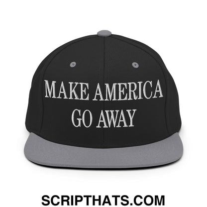 Make America Go Away Embroidered Flat Bill Brim Snapback Hat Black Silver