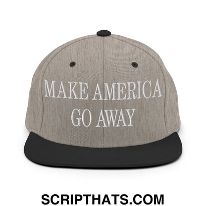 Make America Go Away Embroidered Flat Bill Brim Snapback Hat Heather Black