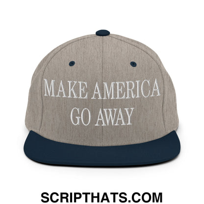 Make America Go Away Embroidered Flat Bill Brim Snapback Hat Heather Grey Navy