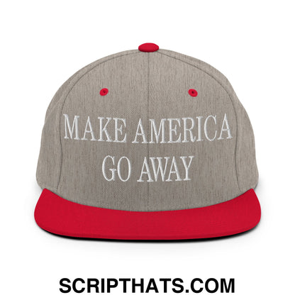 Make America Go Away Embroidered Flat Bill Brim Snapback Hat Heather Grey Red