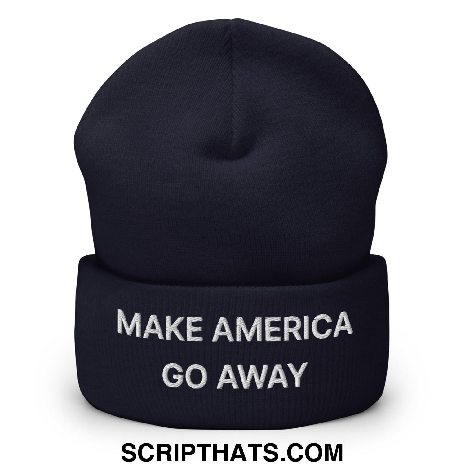 Make America Go Away Embroidered Knit Cuffed Beanie Navy